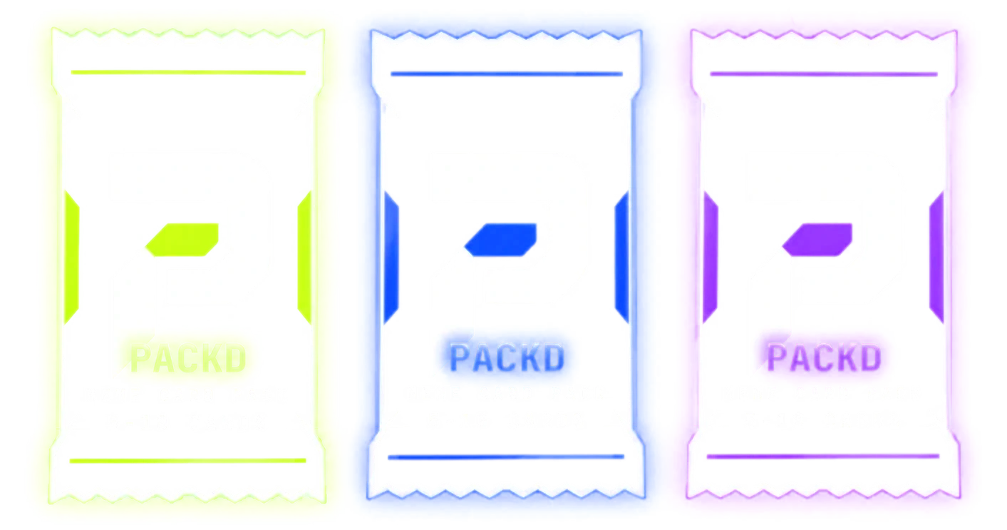 Three Packd foil packs in lime, blue and violet